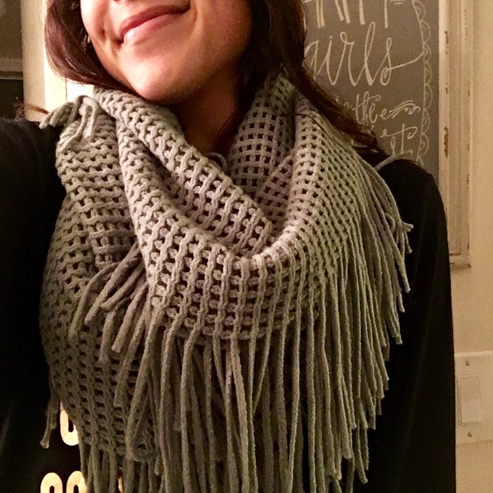 Mint green knitted fringe infinity scarf